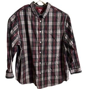 King Size Mens 3XL Button Up Plaid Red  Long Sleeve Shirt